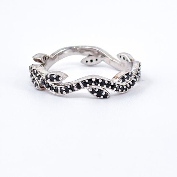 *As Is Missing a Stone* Sterling Silver Black Tourmaline Vine Band Ring Size 10 - Picture 2 of 10